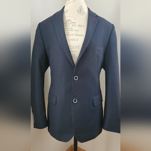 OZZANO Men's Navy Blazer With Red Details In Size L